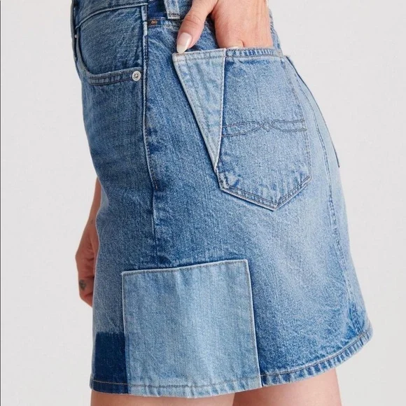 Lucky Brand Patchwork Color Block Denim Mini Skirt 26 - Picture 4 of 10